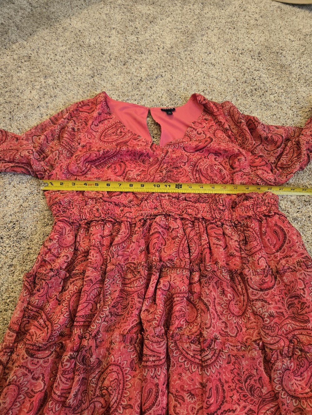 Torrid Pink Paisley Babydoll Mini Dress Size 1 Boho Sheer Sleeve Lined - Picture 11 of 14